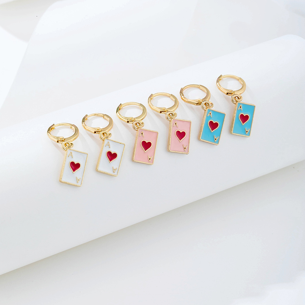 Wholesale Jewelry Metal Heart Dripping Playing Card Earrings Nihaojewelry display picture 5
