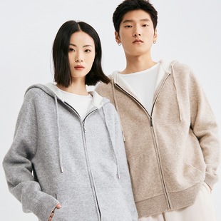 Cashmere Air Layer Thickened Pure Wool Cardigan Men's and Women's Hooded Zipper Full Wool Couple's Knitted Jacket