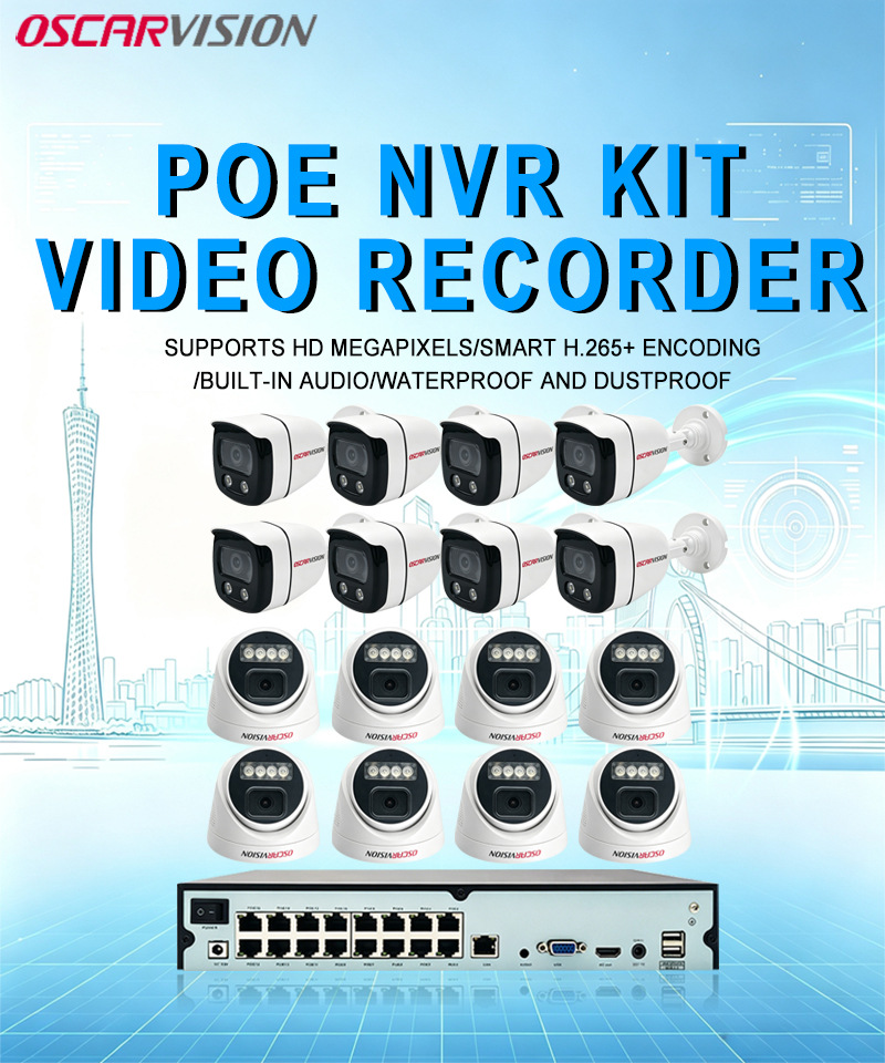 4K High-Resolution POE Security Camera Set, Dual-Light Full-Color Night Vision Recording, Waterproof Complete Equipment Set Suitable for Indoor and Outdoor Use