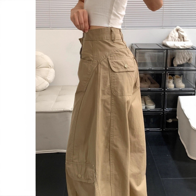 Plus-Size American-Style Cargo Pants for Women, Stylish Multi-Pocket Jeans, Autumn High-Waisted Slimming Straight-Leg Wide-Leg Pants for Plus-Size Women
