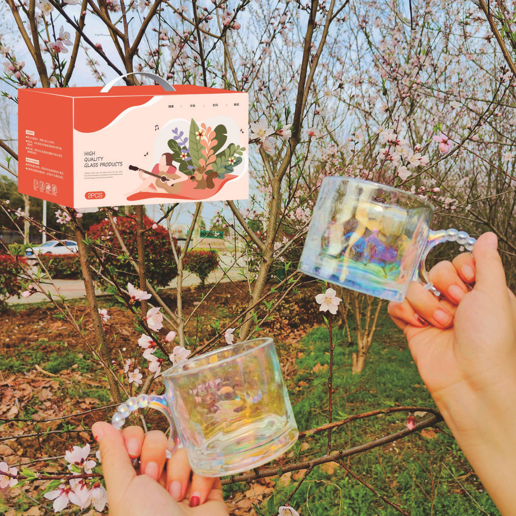 Verano nuevas orejas grandes vidrio de alto aspecto lindo mango de perla taza de jugo de oficina taza de agua