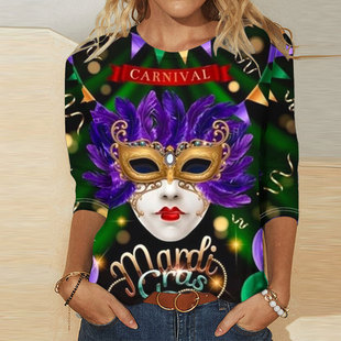 Foreign trade women's tops cross-border Amazon mask printing Amazon theme festival hot models support 1 piece customization