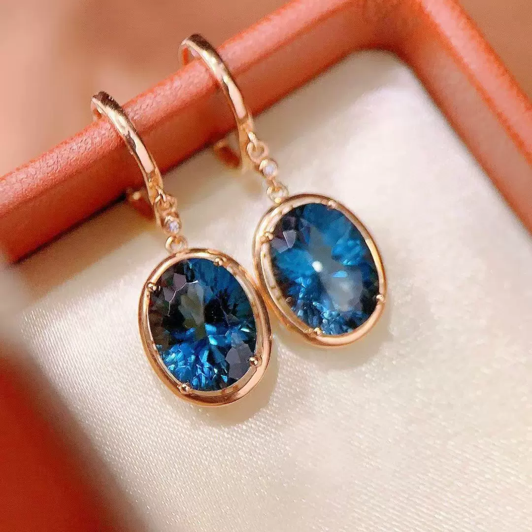 18K镶嵌天然托帕石耳环夏天氛围总重4.54克 钻石0.01/2颗粒附证书