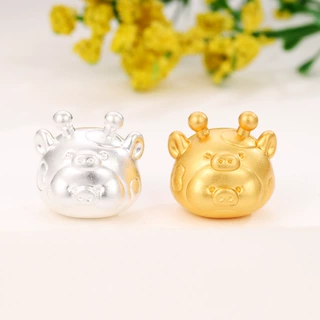 足银999蜜蜂噜噜猪卡通手工编绳diy纯银配件lulu猪饰品串珠子