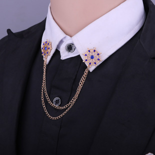 European and American fashion holiday style rudder collar men's and women's brooch shirt collar pin tassel chain symmetrical corner collar buckle