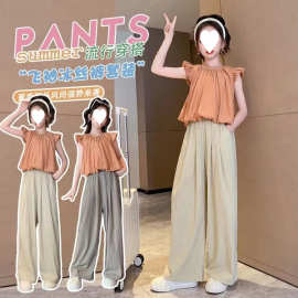 女童套装夏季新款中大童宽松垂感衣服女孩休闲上衣阔腿裤两件套潮