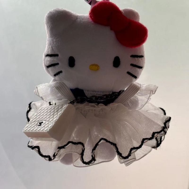 黑色草帽kitty帽宝宝挂件爱心扣公仔玩偶可爱赫本风挂饰钥匙扣|undefined