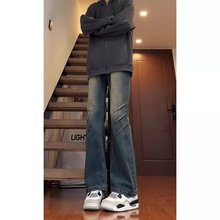 港风潮男夏季新款2025个性字母牛仔裤嘻哈ins潮高街潮流痞帅长裤