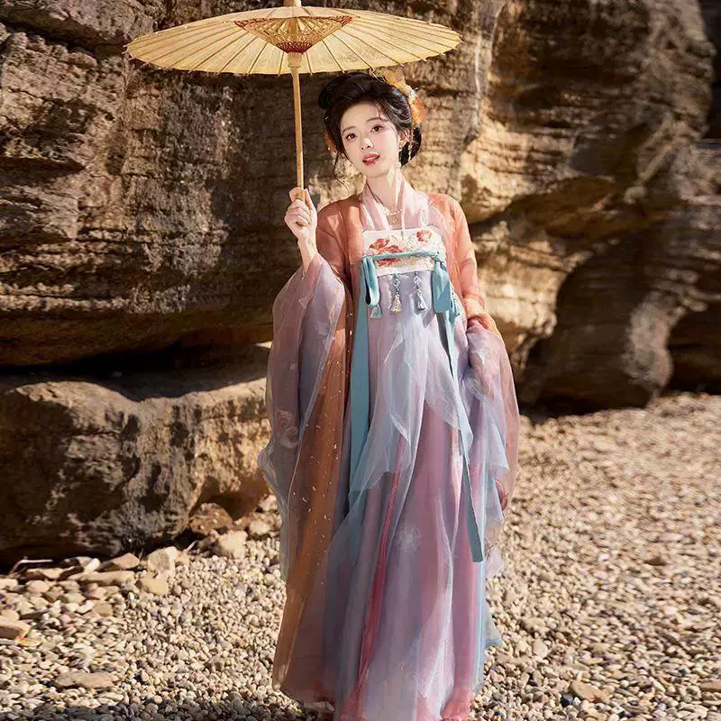 [Flower Shadow Fox] Оригинальная женская рубашка с большими рукавами династии Хань, тяжелой вышивкой и юбкой до груди, сказочный национальный стиль Тан, весенне-летний стиль