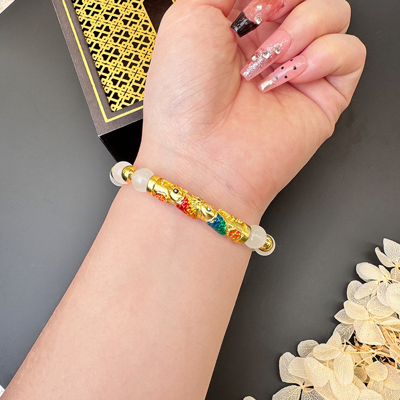 Fabricante al por mayor fuente de perlas dobladas damas brazalete de cobre multi-material goteo de aceite Yiwu joyería suministro