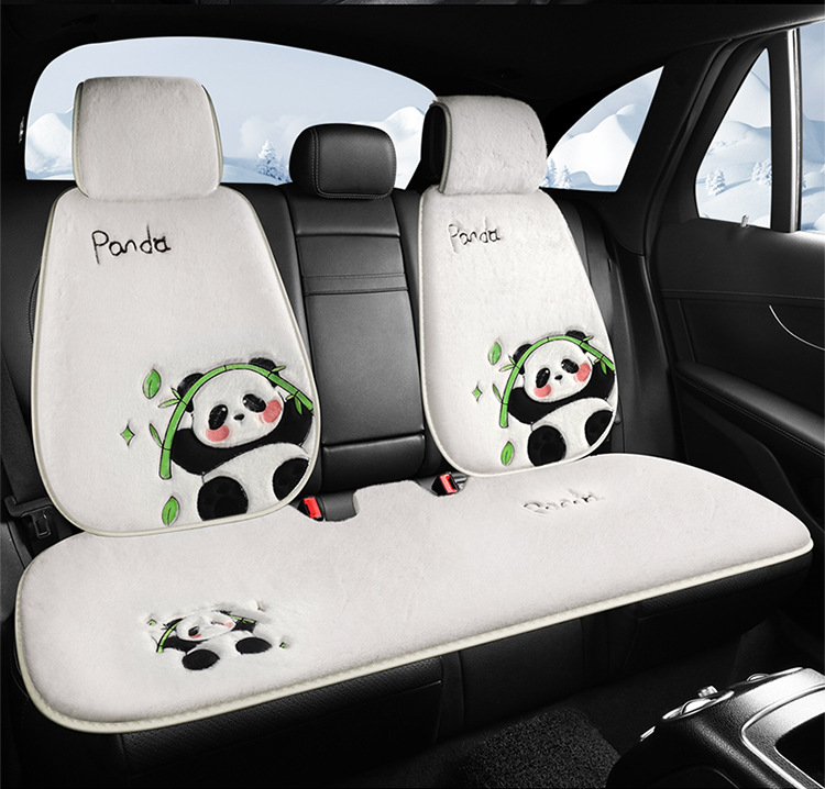Car Seat Cushion Soft Plush Winter Plush Cute Panda Cartoon Goddess Car Half-Cover Seat Cover Non-Slip Car Mat