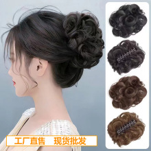 欧美假发夹子卷发丸子头假发女花苞卷发圈蓬松假发发圈头花盘发神