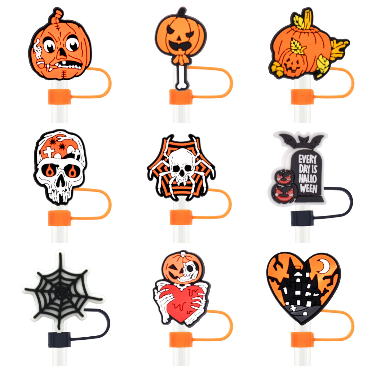 Halloween Straw Hat Cartoon DIY Creative Dustproof Plug Reusable Cup Decorative Silicone Straw Cover