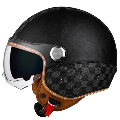 Motosiklet kaskı (dəbilqə) — helmet motorcycle bluetooth helmet electric - checkerboard-black-short-outside-and-tea-inside-m