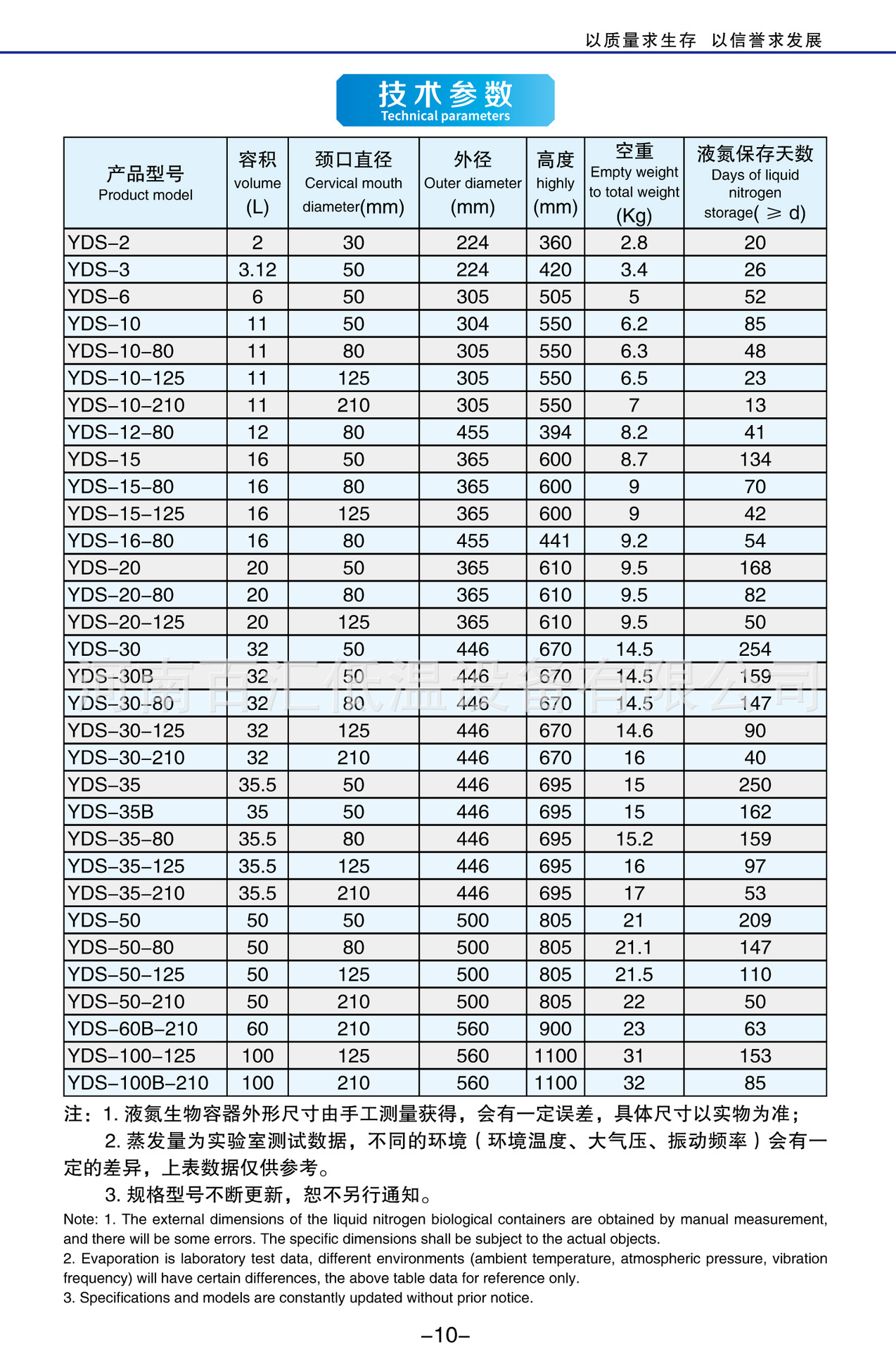 液氮罐技术参数表中英文对照