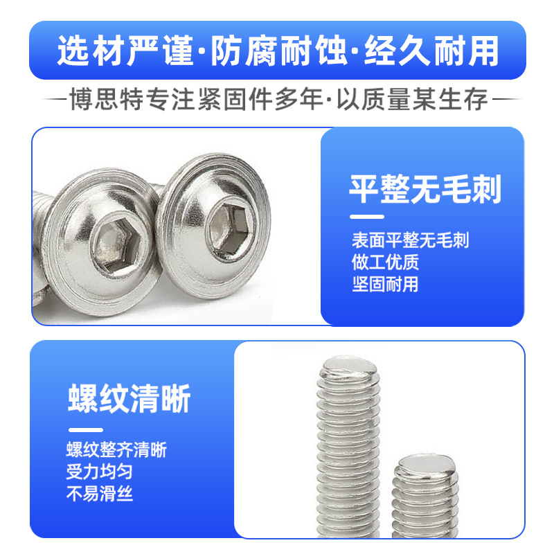 304 stainless steel hexagonal round head screws with pad, PWM pan head with machine wire bolts, small computer screws 3