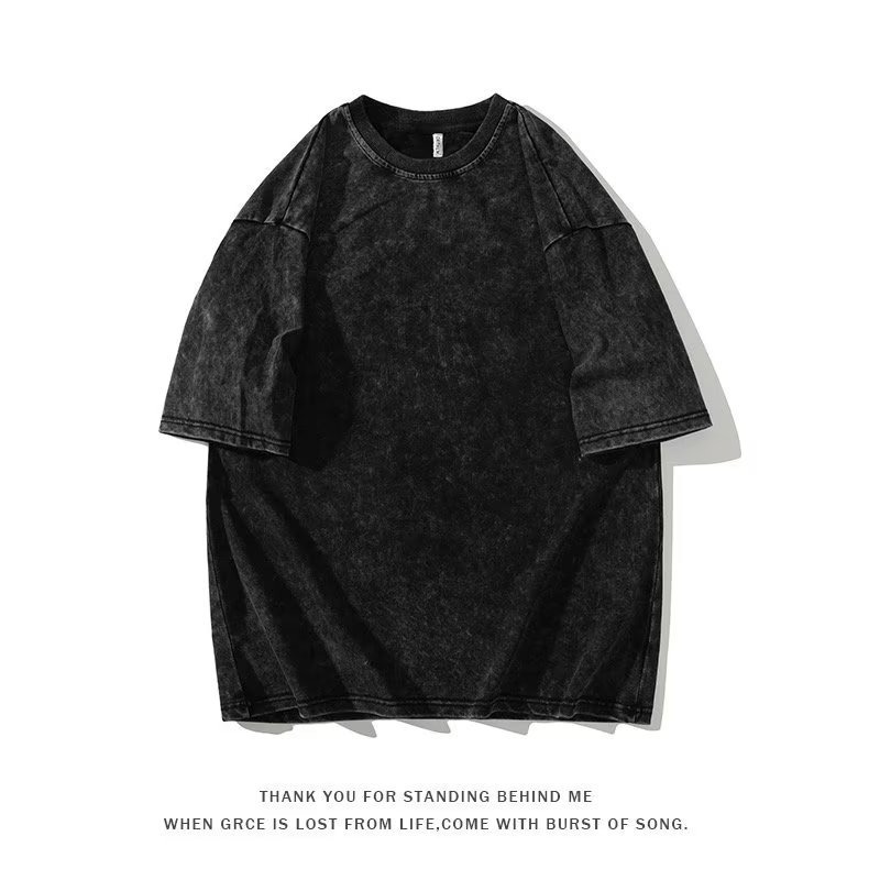 Primavera y verano BF estilo americano de algodón pesado de manga corta Camiseta básica de los hombres camisa de fondo de color sólido