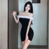 Christmas Little Red Dress Pure Desire Style Sexy One Shoulder Off the Shoulder Plush Bra Dress