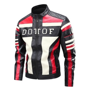 Cross-Border Wholesale Autumn and Winter New Design Stitching Contrasting Leather Jacket Men's Retro Loose Handsome Machine