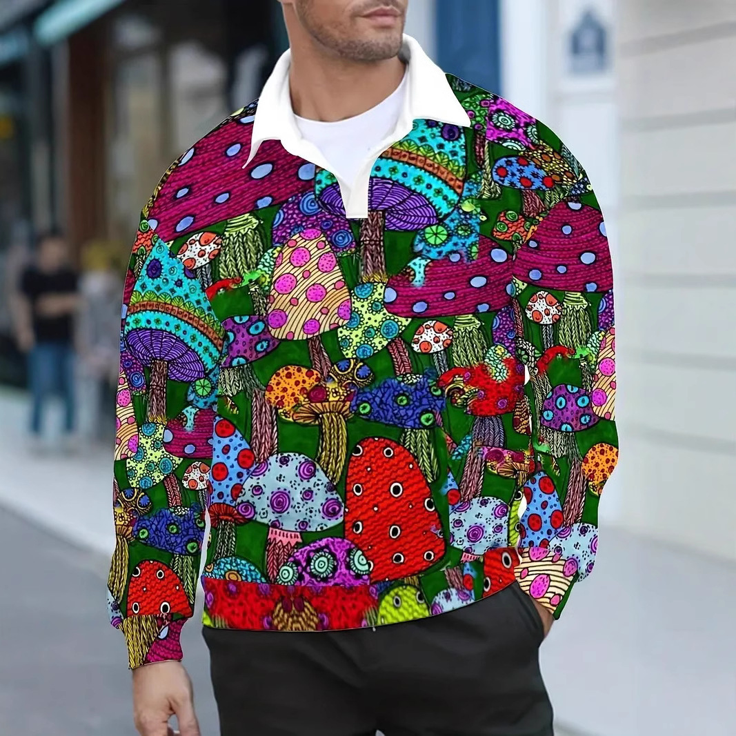 Sudadera de otoño e invierno para hombre, primavera y otoño, versión europea, nuevo top suelto de cuello medio abierto, estampado de tendencia colorida MB14