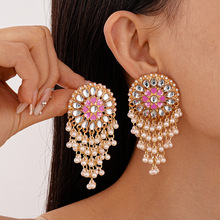 夸张滴油亚克力圆形珍珠流苏银针耳环法式宫廷风气质高级感耳饰女