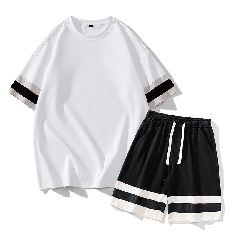 Verano hombre manga corta juego deportivo casual delgado suelto transpirable pantalones cortos de moda juveniles dos piezas