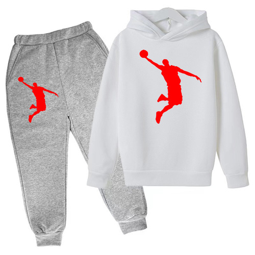 Children's Hooded Sweatshirt Set with Fleece - Autumn/Winter Combo, Printed Casual Kids' Sweatshirt Set