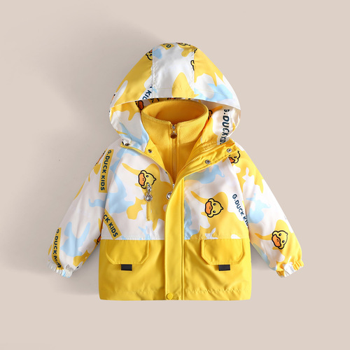 Little Yellow Duck Children's Windbreaker 2024 Two-piece Set Spring and Autumn Style Boys' and Girls' Three-in-One Windproof and Warm Coat