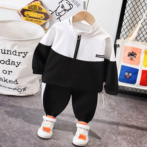 Children's suit set with long-sleeved zipper jacket and pants