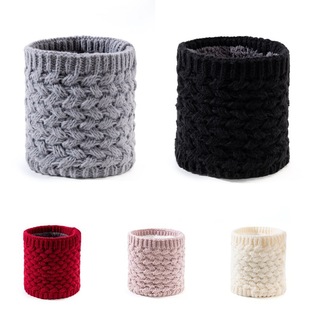 Scarf winter women's all-match pullover neck collar men's fleece-lined thickened solid color student warm wool knitted scarf