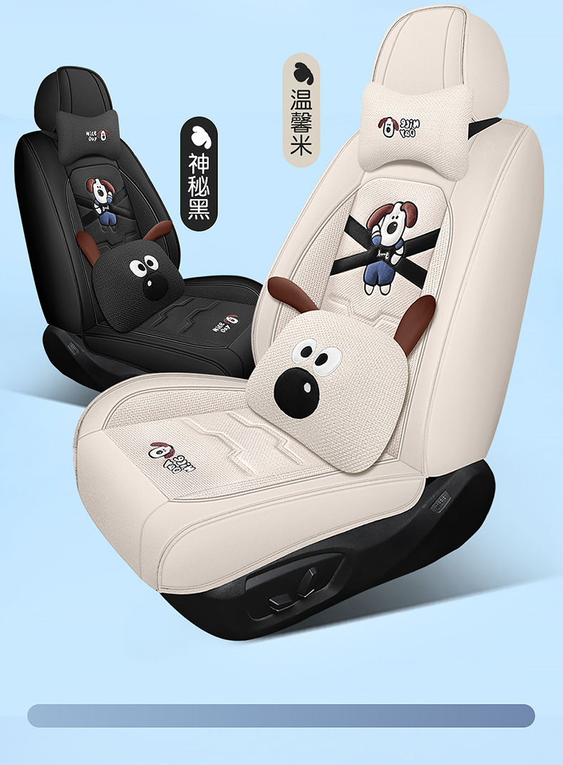 New car seat cushion four seasons universal linen fabric seat cover cartoon car special seat cover fully enclosed seat cover