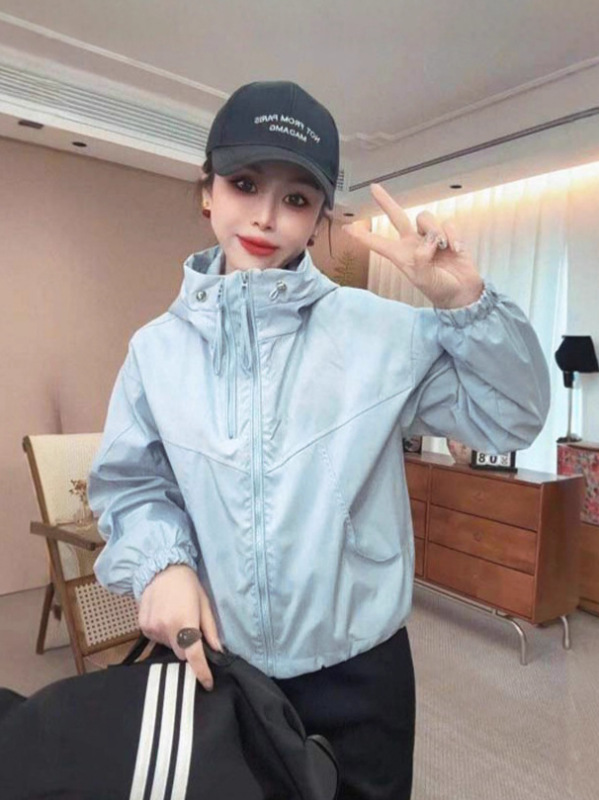 2025春秋季爆款百搭连帽短款外套女休闲时尚双拉链潮流宽松上衣厚|undefined