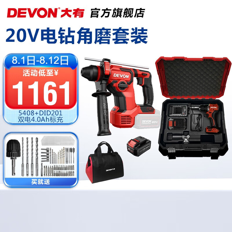El martillo eléctrico sin escobillas de litio de 20V (Devon) 5408 martillo eléctrico recargable perforador de impacto monitoreo de hormigón