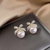 Sophisticated small design earrings from pearl, 2022 collection, trend of season, light luxury style