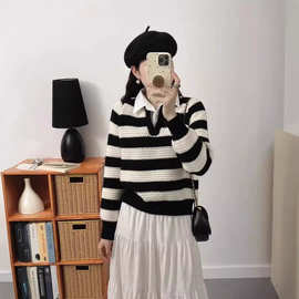 跨境2026日韩新款休闲慵懒针织套衫女宽松舒适春季时尚针织上衣长