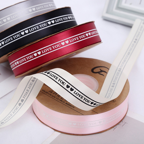 2.5cm Printed English Ribbon Floral Packaging Gift Box Satin Ribbon DIY Handmade Bow Ribbon