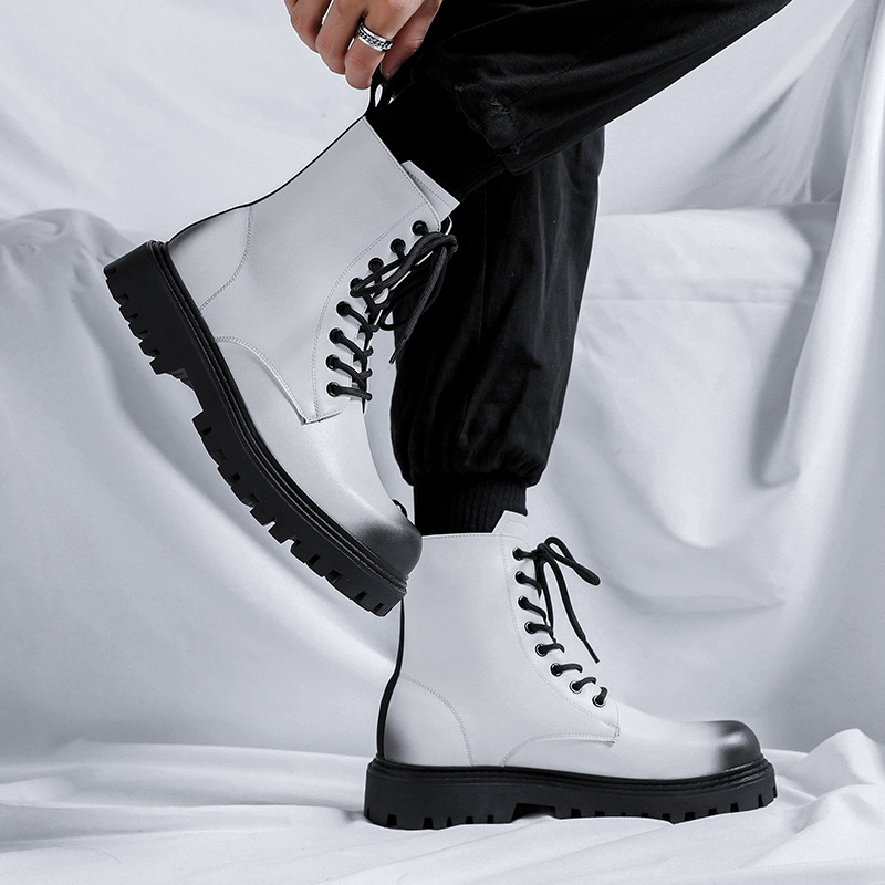 Men's British Style Leather Motorcycle Boots With Side Zip_voghion.com