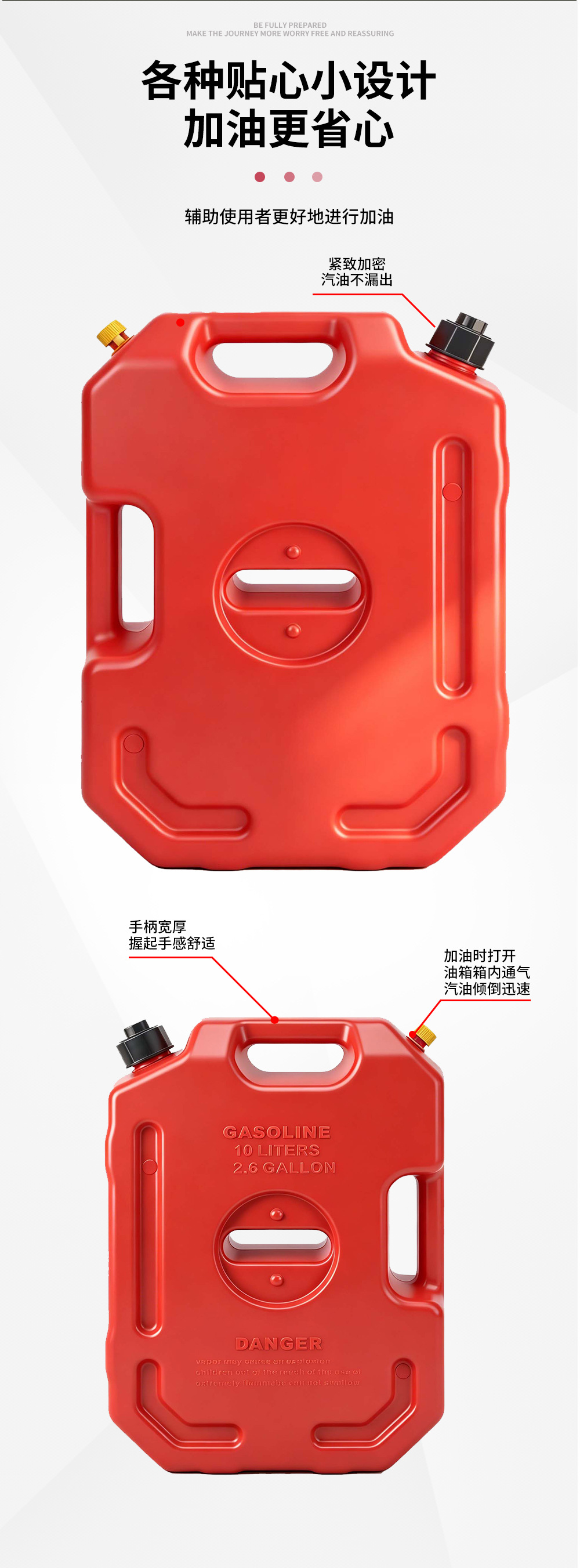Manufacturer Wholesale Engineering Plastic 10L Gasoline Canister, Anti-Static, Explosion-Proof, Portable Vehicle Emergency Backup Fuel Canister