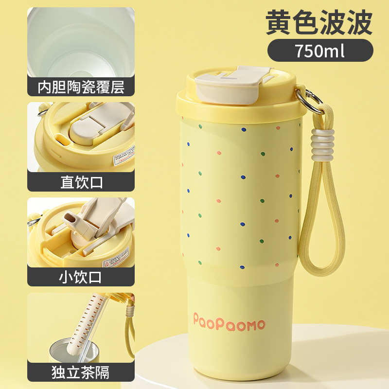 陶磁器の内胆のコーヒーカップの保温カップの大きいリットルの量の運動の壺の屋外の車のコップのフィットネスの運動のストローのコップ|undefined
