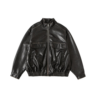 Rumen Trendy Retro Motorcycle Leather Jacket for Men, Spring and Autumn 2025 New Style, Stylish Loose Casual Stand Collar Jacket