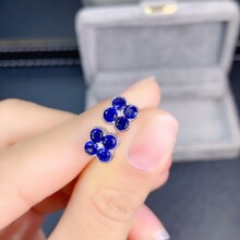 欧美爆款大气精致天然蓝宝石耳钉925银空托3*3mm无货源供货