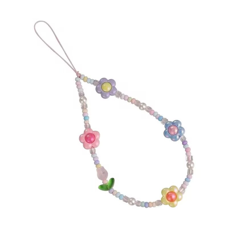 新しい甘いINSスタイルチューリップの花ビーズ携帯電話ストラップ女性の小さな赤い本ファッション携帯電話チェーンペンダント|undefined