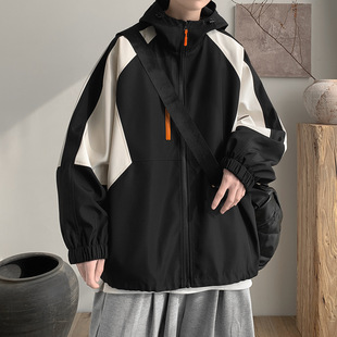 Spring and Autumn Men's American High Street Jacket Trendy Brand Stylish Color-Block Hooded Casual Clothing Men's Wear