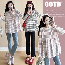 孕妇春秋上衣时尚洋气中长款孕妇T恤打底衫秋冬大码宽松长袖卫衣