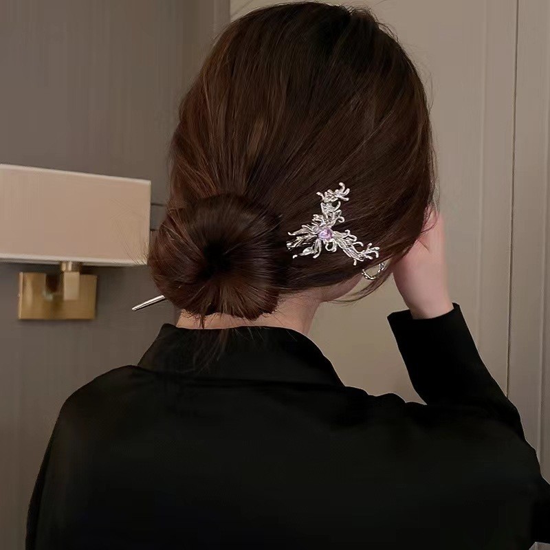 紫色水晶蝴蝶发簪