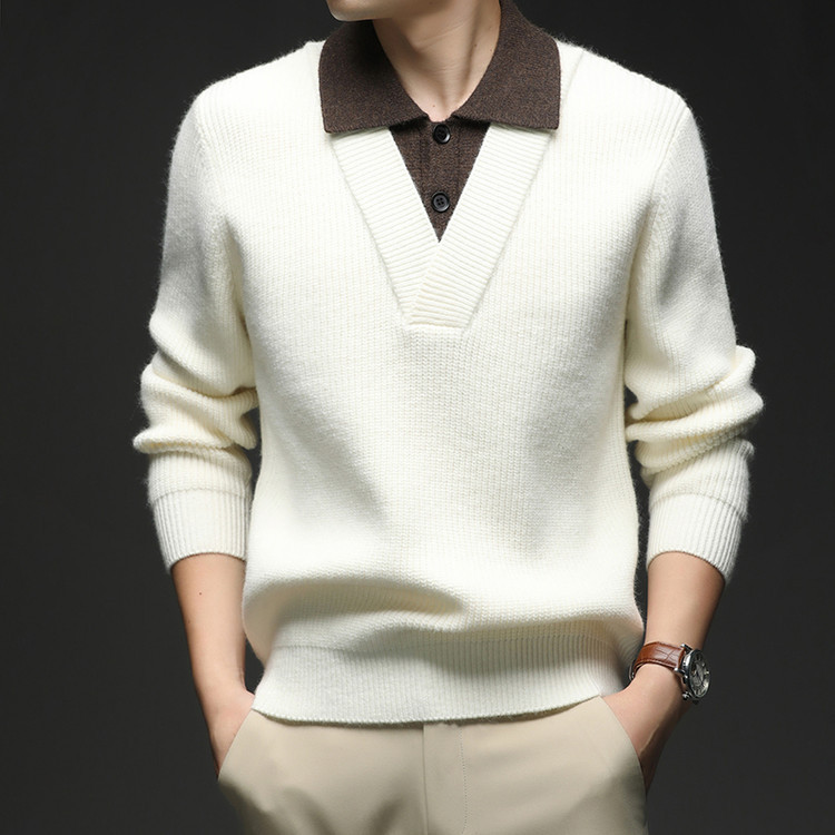Fake Two-Piece Knitwear Men's Shirt Autumn and Winter Inner Shirt Collar Men's Business Casual Bottoming Knitwear Top