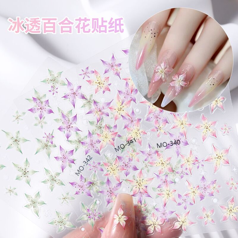 Shake the sound of small red book explosions ice through lily nail art stickers three-dimensional relief ice thin tough nail stickers jewelry