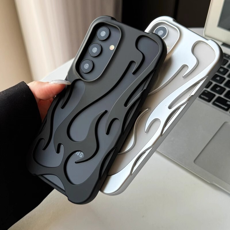 For Samsung S25Ultra Electroplated Flame Pattern Hollow Mobile Phone Case S23U Heat Dissipation Breathable A55 Soft Protective Case