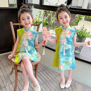 Girls' Cheongsam Lotus dress Summer Baby Thin Foreign Style Princess Skirt Children's Summer Chinese Style Hanfu