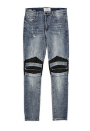 Men's Clothing high street style leather patch zipper motorcycle skinny stretch jeans_voghion.com